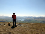 Stephen and George on Carl Side descending from Skiddaw with Derwentwater and the north-western fells behind