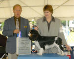 Winston (Best of Winners) with the judge and Diane, the owner-handler.