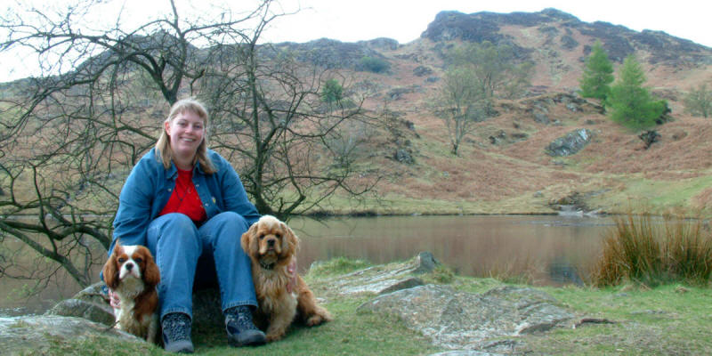 Lucy, Henry and George by reservoir on Holme Fell