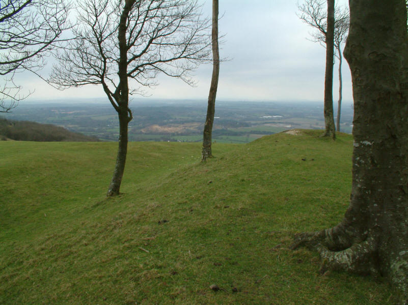 earth bank of Iron Age hill fort at Chanctonbury Ring
