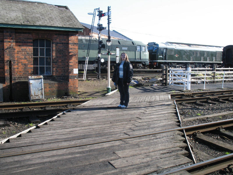 Lucy crossing the railway at Loughborough Central on the Great Central Railway