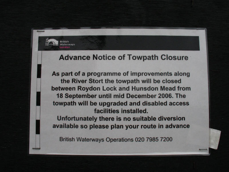 Advance notice of towpath closure