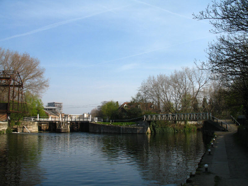 Old Ford Locks, River Lee Navigation, with Old River Lea joining on the right