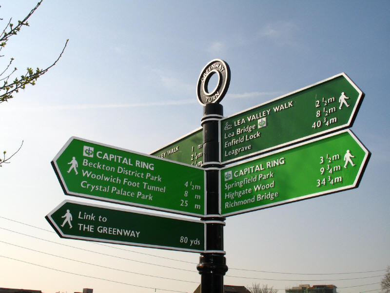 Greenway Turn signpost on Lea Valley Walk and Capital Ring