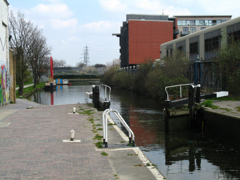 Lock on the Hertford Union Canal and junction with River Lee Navigation